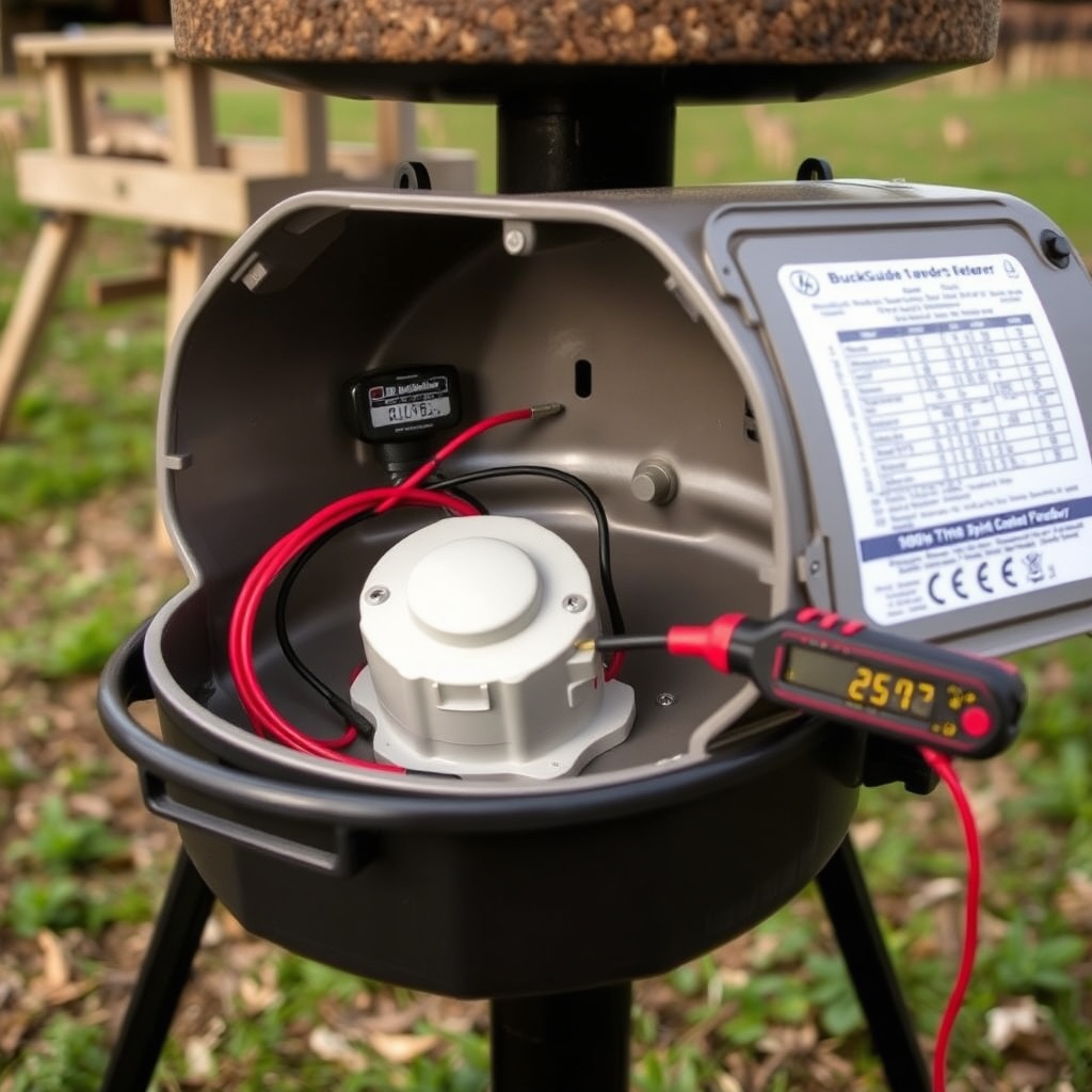 A photo showing a BuckGuide 300lb Spin-Cast Feeder opened