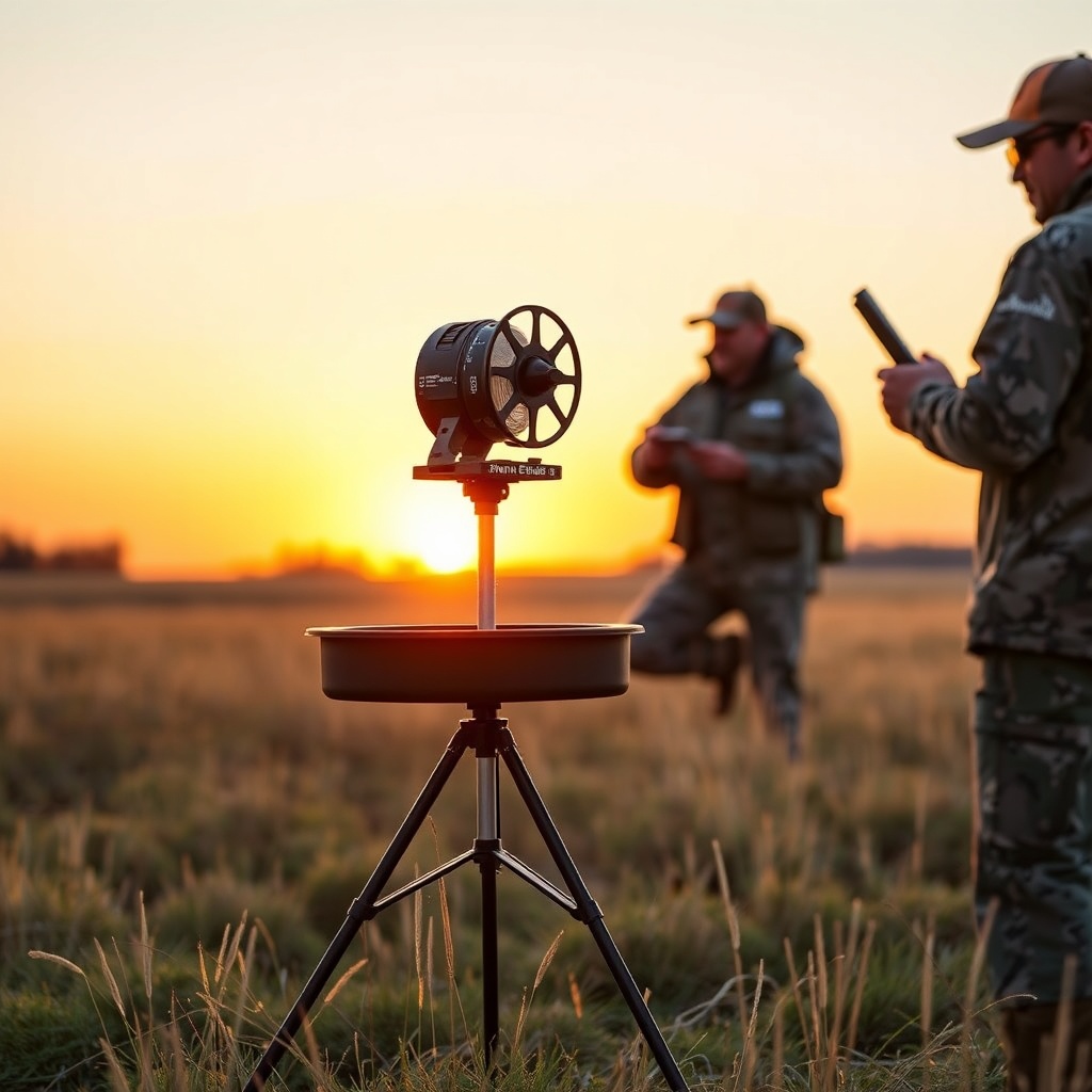 A high-resolution photo showing a BuckGuide 300lb Spin-Cast Feeder mounted on a steel trip