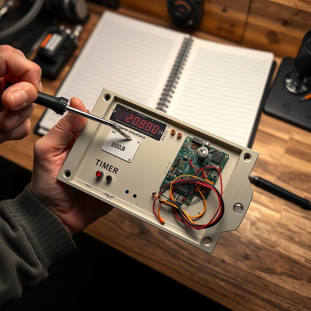 A photorealistic photo of a person holding a Wildgame Innovations Mirage 200lb timer board