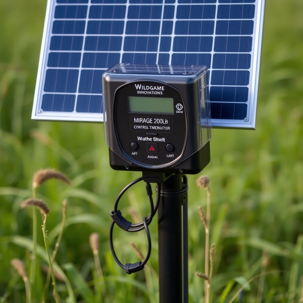 A photorealistic close-up photo of a Wildgame Innovations Mirage 200lb control timer mount